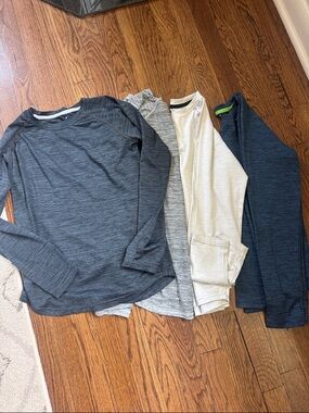 Assorted Long-Sleeve Performance Tops - Dark Gray, Light Gray, Cream, Navy